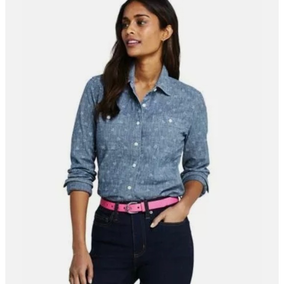 Lands' End Tops - Lands' End Shirt Chambray Ditsy